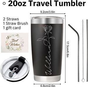 Gobelet de voyage isotherme personnalisé en acier inoxydable avec noms gravés, 16 motifs, 10 couleurs, couvercle et paille, 20 oz, Anniversaire - Product Image 5