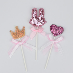 Pink Cake Toppers Set 5 Pieces Heart Bunny Crown Star Birthday Party Decorations - Product Image 4
