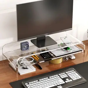 Wholesale Custom Size Monitor Riser Clear Laptop Computer Table Keyboard Storage Printer Laptop Tv Screen Acrylic Monitor Stand