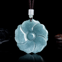 Pendentif en jadéite naturelle bleu pivoine, design original, style chinois, cadeau UNISEXE avec certificat d'évaluation HJ54