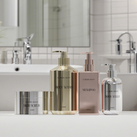 Bouteilles et pots en plastique PET de 500 ml, 200 ml, 250 ml avec finition métallique pour cosmétiques, crème hydratante pour le visage, lotion corporelle, shampoing pour les cheveux