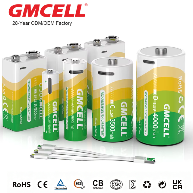 Super Portable 1.5V AA Rechargeable Battery USB Rechargeable AAA C D 6F22 9V Type-C Rechargeable Battery For Toys