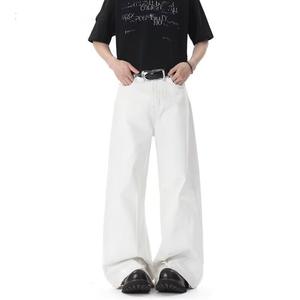Pantalon ample à jambe droite rétro polyvalent de couleur unie, en denim blanc, taille basse, de la marque américaine de mode High Street - Product Image 4