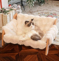 Cama Elevada para Gatos de Interior, Sofá de Madera para Gatos con Funda Extraíble y Lavable, Silla Elevada Tipo Lounge para Gatitos