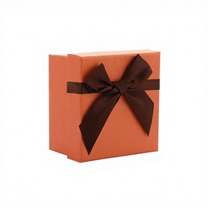 Caja de Regalo Naranja con Lazo Marrón, Caja de Embalaje de Joyería de Cartón Rígido para Collar, Pendientes y Anillo - Product Image 4