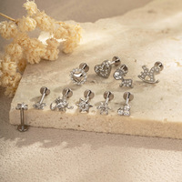 Produsen Perhiasan Tubuh Anting-anting Titanium ASTMF136 Ulir Dalam Labret CZ Rocking Horse Shark Heart Cartilage Helix Tragus
