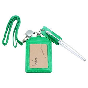 Soft PU Leather Badge <b>Holder</b> with Pen <b>Holder</b> Working Name Badge <b>Id</b> Card Badge <b>Holder</b> with Retractable Strap Lanyard - Product Image 2