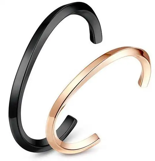 Eenvoudige Twist Lijn Half Open Armband Electroplated Rose Goud Zwart Paar Titanium Stalen Armband