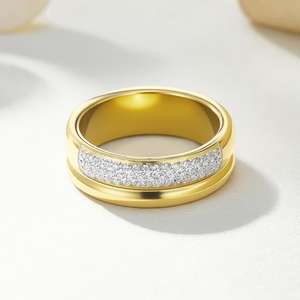 Bague en acier inoxydable avec chaîne, design élégant à rangée simple/double, sertie de diamants de laboratoire taille brillant, pour hommes et femmes - Product Image 3