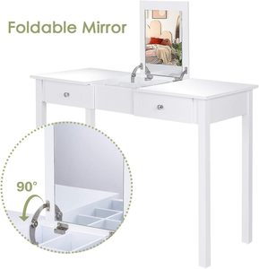 Bureau de maquillage avec dessus rabattable, 2 tiroirs et organisateur amovible, bureau de toilette pour chambre à coucher, bureau d'écriture pour filles et femmes, blanc - Product Image 5