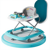 Marche-bébé multifonctionnel 4 en 1, 6 roues, capacité de charge de 150 kg, cadre en plastique avec lumière et musique pour les bébés de 6 à 18 mois