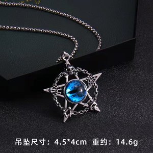 Collier Hip Hop rétro avec pendentif œil turc bleu pentacle, œil <span class=keywords><strong>du</strong></span> <span class=keywords><strong>diable</strong></span>, crâne magique punk, pop - Product Image 2