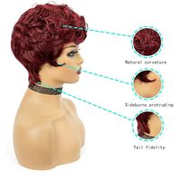 Perruque en cheveux humains 99J Bourgogne, coupe pixie de 6 pouces, entièrement fabriquée à la machine, sans dentelle, sans colle, perruque tendance
