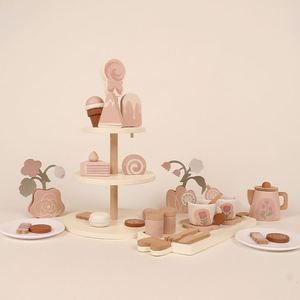 Juego de Accesorios de Cocina de Juguete para Niños, Mini Soporte para Cupcakes, Postres, Juego de Té de Madera para Niñas Pequeñas - Product Image 1