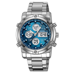 2556 SKMEI <span class=keywords><strong>orologio</strong></span> <span class=keywords><strong>da</strong></span> <span class=keywords><strong>polso</strong></span> <span class=keywords><strong>da</strong></span> uomo di lusso analogico-digitale Dual Time in acciaio inossidabile impermeabile al quarzo sportivo allarme 3ATM conto maschile - Product Image 2