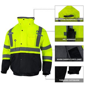 Veste de travail d'hiver isolée Oxford Uniformes de protection réfléchissants confortables à haute visibilité avec capuche cachée Vêtements de travail de sécurité - Product Image 5