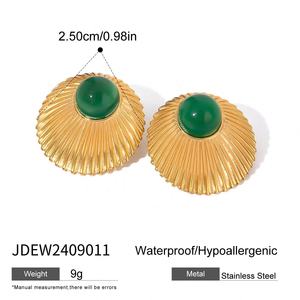 Boucles d'oreilles en acier inoxydable de style rétro européen américain, motif géométrique doré, agate verte, clous en fil, bijoux en perles - Product Image 6