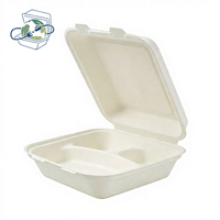 Zero Waste Suikerrietbagasse Afhaallocatiebakje met 3 compartimenten, biologisch afbreekbaar voor bedrijfscafetera's
