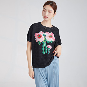 Camisetas comprimidas ecológicas para mujer de talla grande, camisetas de verano de manga corta con estampado plisado de alta calidad, envío rápido - Product Image 5