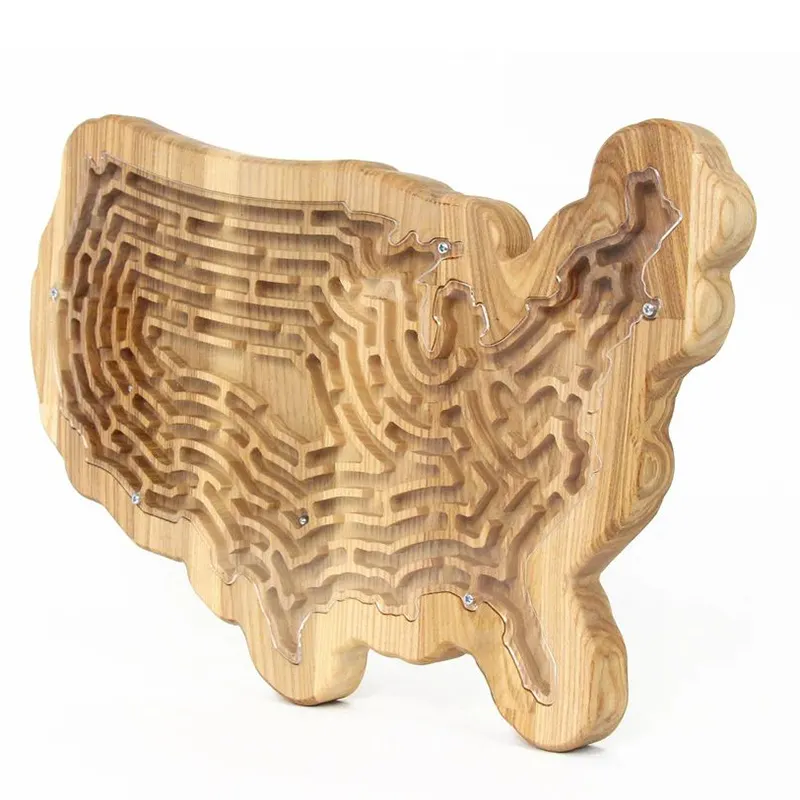 Giocattolo in legno per bambini regalo di viaggio occupato tavola USA mappa a forma di Montessori attività labirinto giocattolo labirinto gioco da tavolo educativo