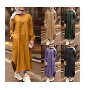 Fornecedor de fabricantes de roupas personalizadas moda dubai tecido de roupão de manga longa para mulheres modestas abaya vestido muçulmano modernos abayas