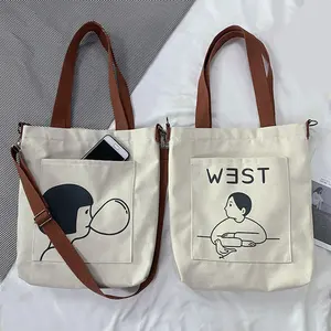 Nieuwe Stijl Custom Gedrukt, logo Tote Winkelen Katoen Canvas Tas Vrouwelijke Canvas Ins Leuke Grote Met Handvat Cross Body Bag/