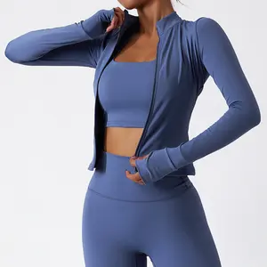 Atacado Roupas De Fitness Para Ginástica Desgaste Mulheres Conjuntos 3 Peças Yoga Jaquetas Workout Leggings Sports Bras Top Sportswear Set