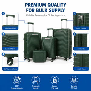 <span class=keywords><strong>Valise</strong></span> de voyage rigide en PP vert foncé, ensemble de 3 pièces avec serrure à combinaison, coque côtelée, poignée OEM, assortiment de stock - Product Image 3