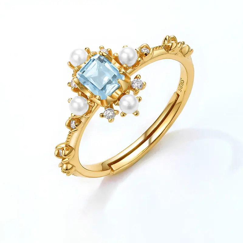 Винтажные женские кольца из драгоценных камней S925 стерлингового серебра Небесно-Голубой топаз белый корпус фианит Ювелирное кольцо на палец