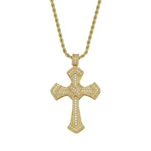 Collana Hip-hop con Ciondolo a Croce in Rame Stile Cristian Classico, Placcata Argento/Oro, con Zirconi Brillanti Effetto Diamante - Product Image 6