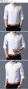 Camisas <span class=keywords><strong>de</strong></span> <span class=keywords><strong>Vestir</strong></span> <span class=keywords><strong>para</strong></span> <span class=keywords><strong>Hombre</strong></span> Color Vino Tinto, <span class=keywords><strong>Camisa</strong></span> con Estampado <span class=keywords><strong>de</strong></span> Rosas Doradas, Corte Entallado, Manga Larga, Estilo Moderno - Product Image 3