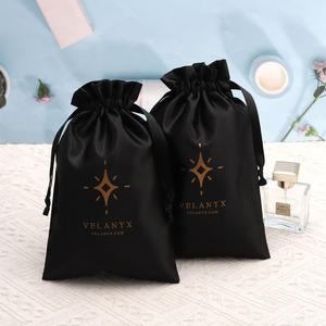Hot Sale Small Black Satin Jewelry Packaging Drawstring Bag Custom Logo Printing Satin Cosmetic <b>Watch</b> Perfume Storage Pouch - Product Image 1