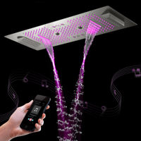 HLK Ensemble de robinets de douche muraux thermostatiques en nickel à 6 fonctions de luxe avec brosse pour salle de bains avec LED et musique en laiton