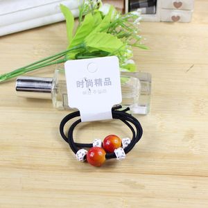Hair Ties <b>Red</b> <b>Bead</b> Elastic With Rhinestones Women Casual Headdress - Product Image 3