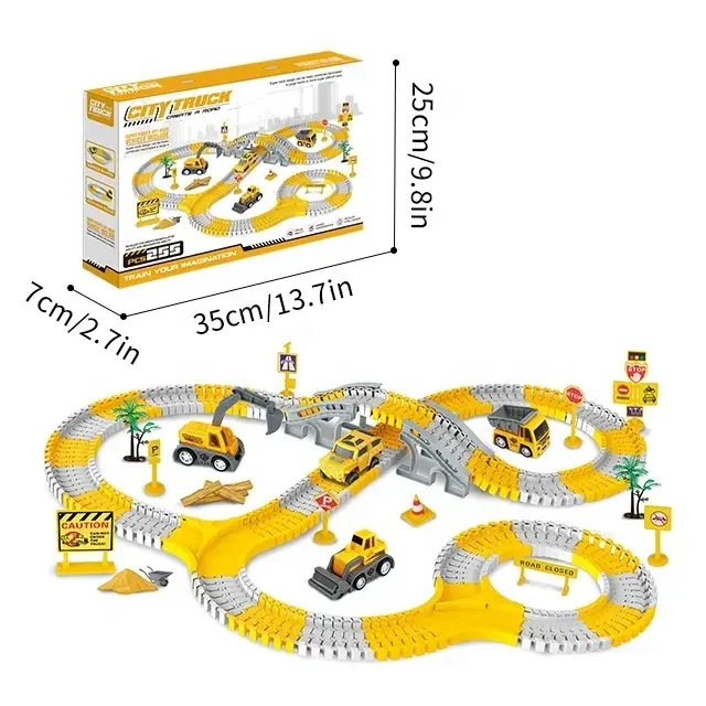 Samtoy 225PCS DIY Assemble Electric Railway Vehicles Slot Toy Engineering Rail Car Race Track Toy Car with 4 Mini Cars