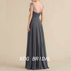 Chérie sur mesure perlé Tulle dos nu Satin gris plissé noir <span class=keywords><strong>robe</strong></span> en mousseline de soie A-ligne brumeux poussiéreux bleu robes de <span class=keywords><strong>demoiselle</strong></span> <span class=keywords><strong>d</strong></span>'<span class=keywords><strong>honneur</strong></span> - Product Image 2
