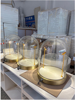 Vitrine à bijoux en verre avec éclairage LED, base dorée, cloche de présentation pour collier, bague, boucles d'oreilles, présentation en magasin