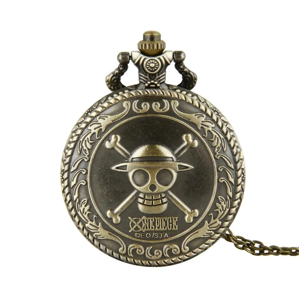 Steampunk Antique Skull Pirate King Luffy Pocket Watch Pendant Necklace Cartoon Skull Pocket Watch One Piece Theme