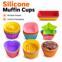 Moules à muffins réutilisables en silicone avec logo personnalisé, doublures pour cupcakes, qualité alimentaire sans BPA, moules à pâtisserie ronds, en forme de cœur et d'étoile