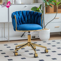 Coussin de siège en velours 5 couleurs, tabouret de chambre à coucher, base dorée, chaise de salon de manucure à cinq roues
