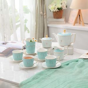 Nouveau produit : Ensemble de 15 pièces pour salon, style nordique de luxe, tendance INS, services à café et à thé en porcelaine avec poignée dorée - Product Image 1