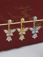 Anneau de nombril double papillon en acier inoxydable 14G avec titane et zircon cubique, bijou de piercing pour nombril