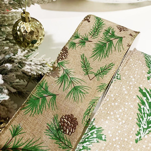 DAMAI Christmas <b>Wired</b> Edge <b>Ribbon</b> Green Christmas Tree Craft <b>Ribbon</b> <b>Wired</b> Fabric <b>Ribbon</b> for Wrapping DIY Bow Wreath Craft Making - Product Image 3