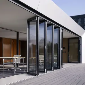 Pintu akordeon geser kaca lipat eksterior buatan kustom pintu kaca lipat aluminium modern untuk rumah toko restoran