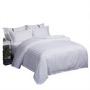 Witte Verticale Streep 4-delige Hotel Beddengoedset 100% Polyester Vezel Dekbedovertrek Lakens Kussensloop Duurzaam Gestreept Beddengoed - Product Image 4