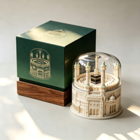 Artisanat en résine entièrement personnalisé, coffret cadeau haut de gamme, sculpture de luxe représentant la mosquée de la Mecque, la Kaaba, globe à neige avec commande magnétique pour contrôler le mouvement