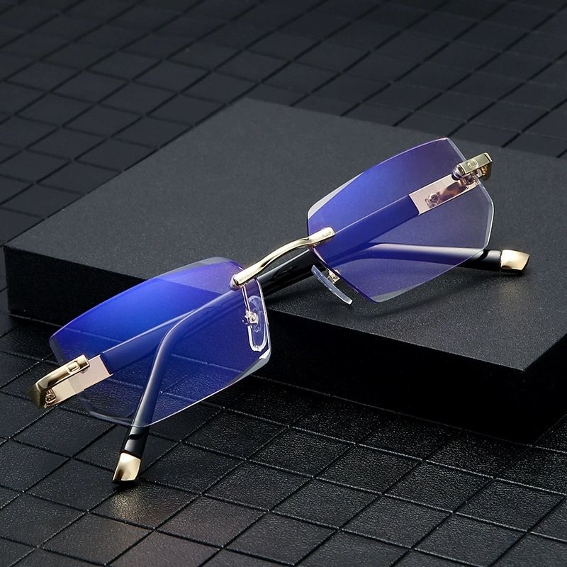 Metal Rimless Anti Blue Reading Glasses with Trimmed Shape Lens for Blue Light Protection