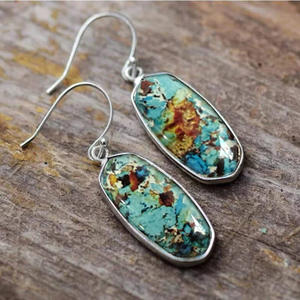 Orecchini Pendenti in Turchese Stile Bohémien con Montatura in Argento, Gioielli da Donna alla Moda, Orecchini Statement di Forma Ovale - Product Image 4