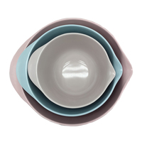Ensemble de 3 bols à salade en mélamine avec logo personnalisé, design poli écologique, emballage en boîte marron, ustensiles de cuisine contemporains