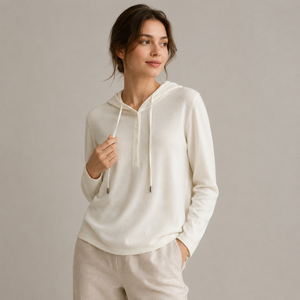 Pull à capuche tricoté sur mesure OEM&ODM pour femme, 100% laine, tricot décontracté à manches longues avec boutons pour femme - Product Image 1